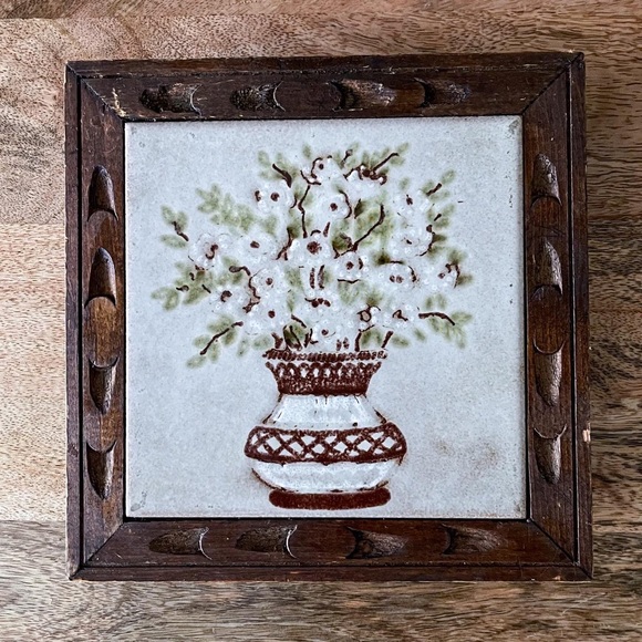 Italian Ceramic Tile Trivet with Carved Wood Frame EUC MCM VTG - Picture 3 of 7